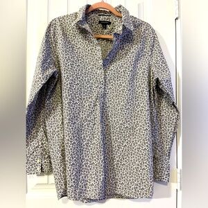 Lands End No Iron Supima Top Size 14 quarter button pullover gray white print